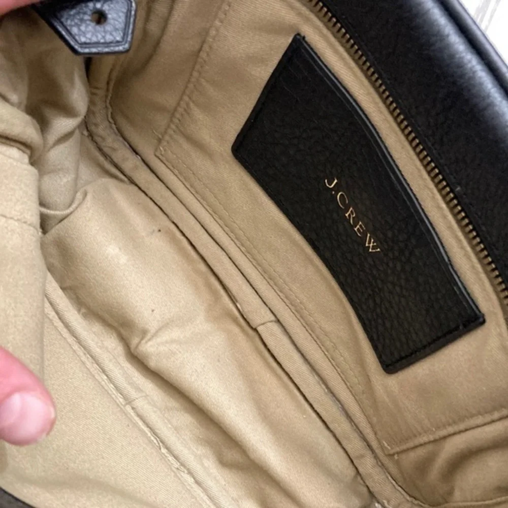 J Crew black leather signet crossbody bag lock key